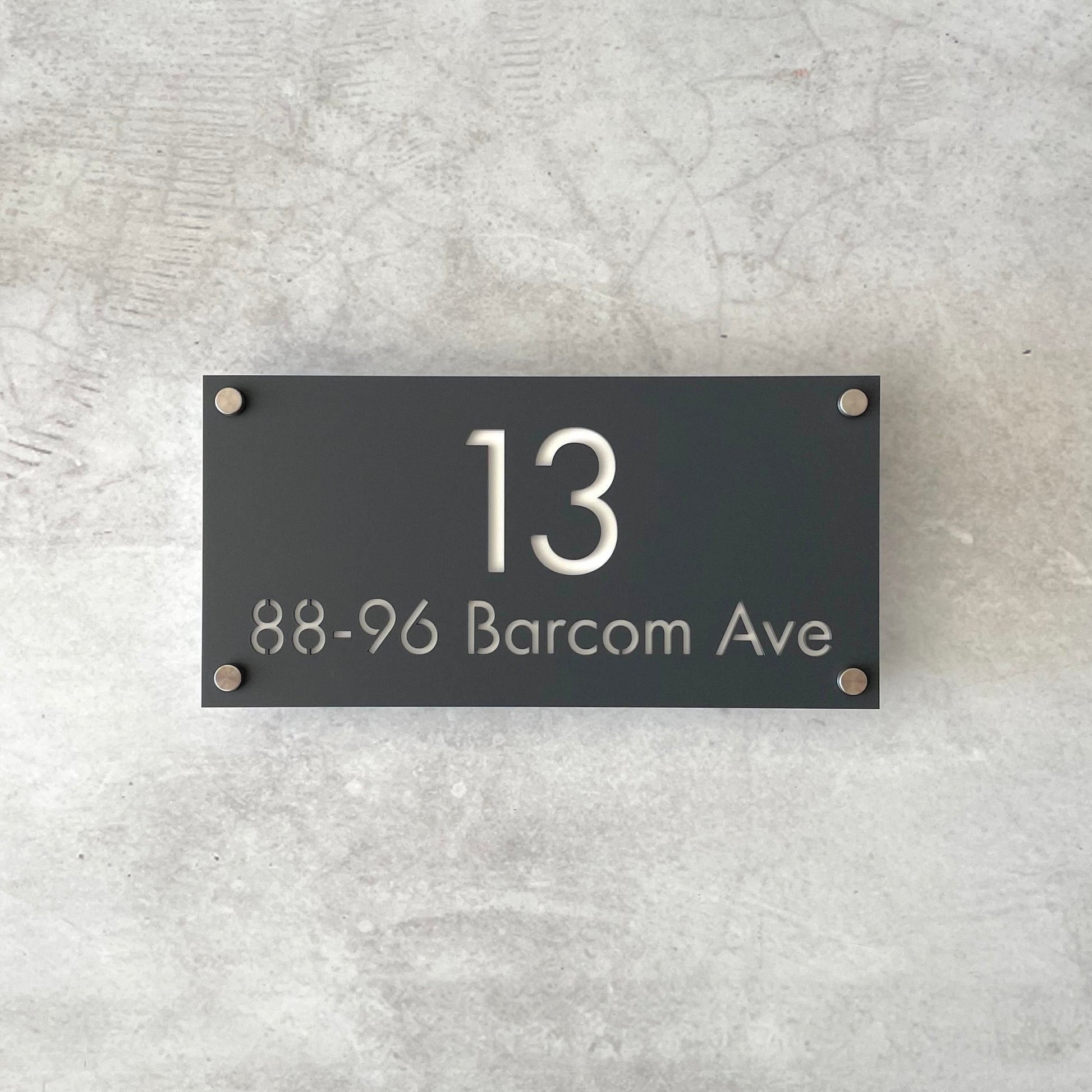 charcoal and white house number suitable for unusual addresses