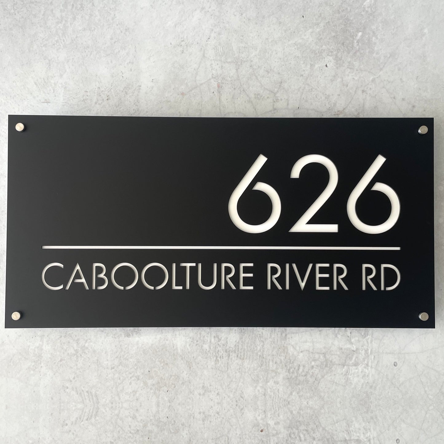 Extra large black address sign with stainless steel standoff screws