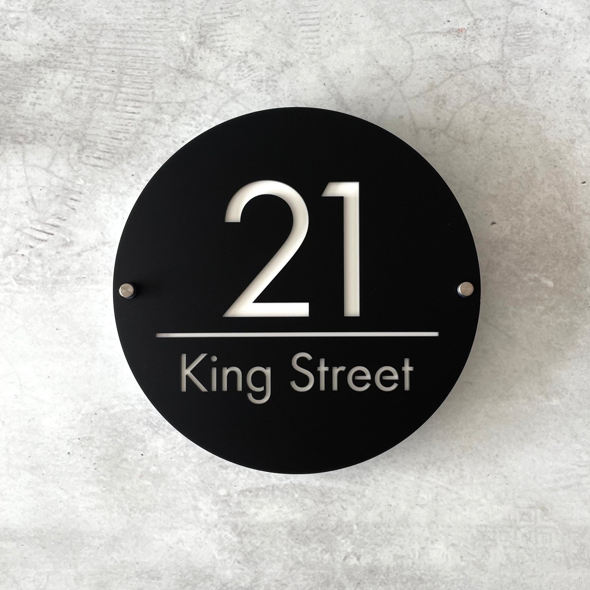 Floating circular house numbers with street