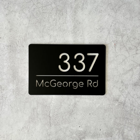 Minimalist black rectangle house number sign, weatherproof and easy to install