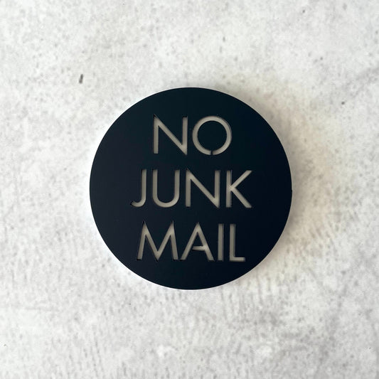 Modern acrylic no junk mail plaque with contrasting layers for depth and style, suitable for exterior walls