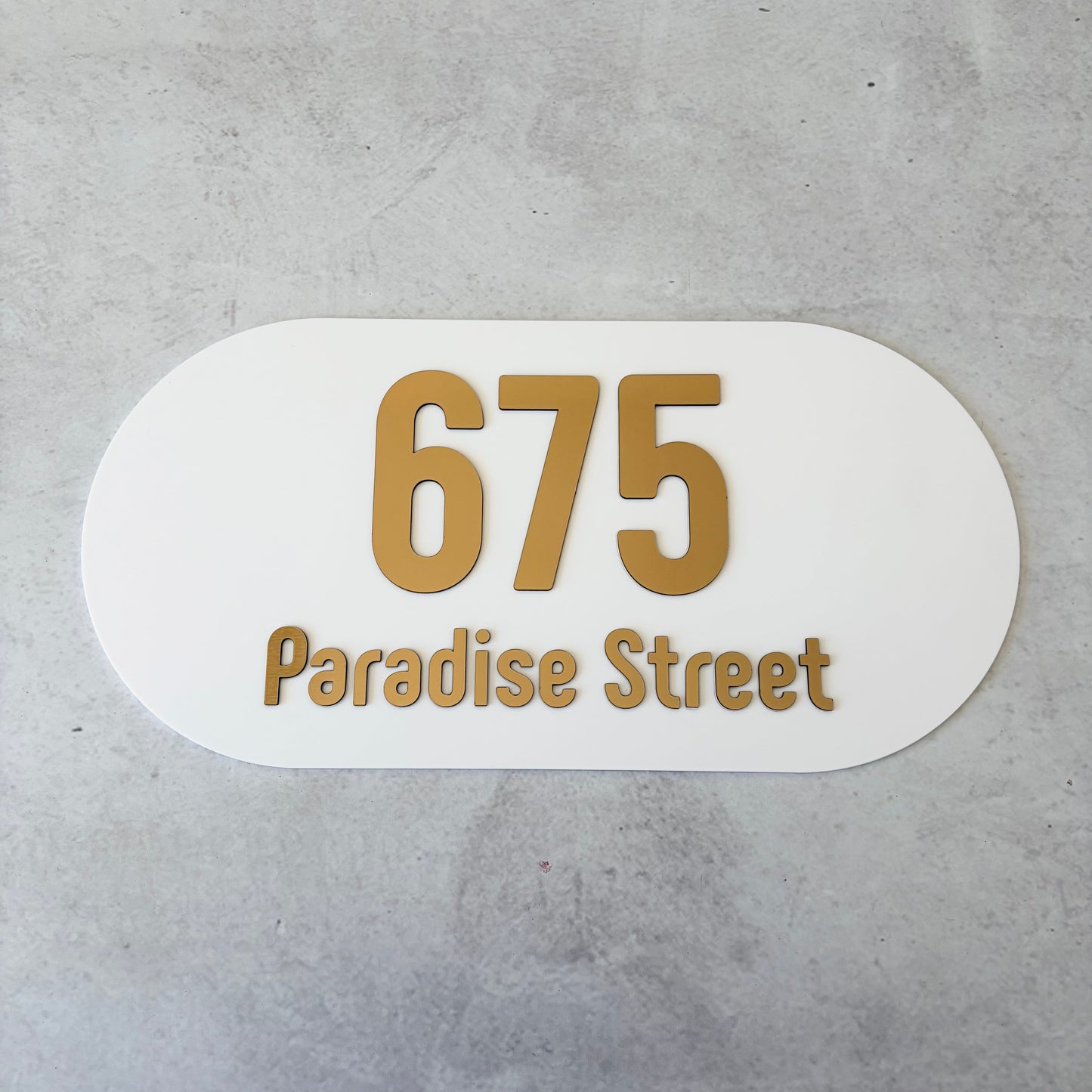 House Number with Street - Brushed Metallic - Oval