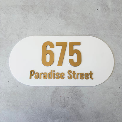 House Number with Street - Brushed Metallic - Oval