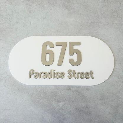 House Number with Street - Brushed Metallic - Oval