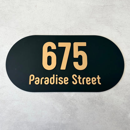House Number with Street - Brushed Metallic - Oval