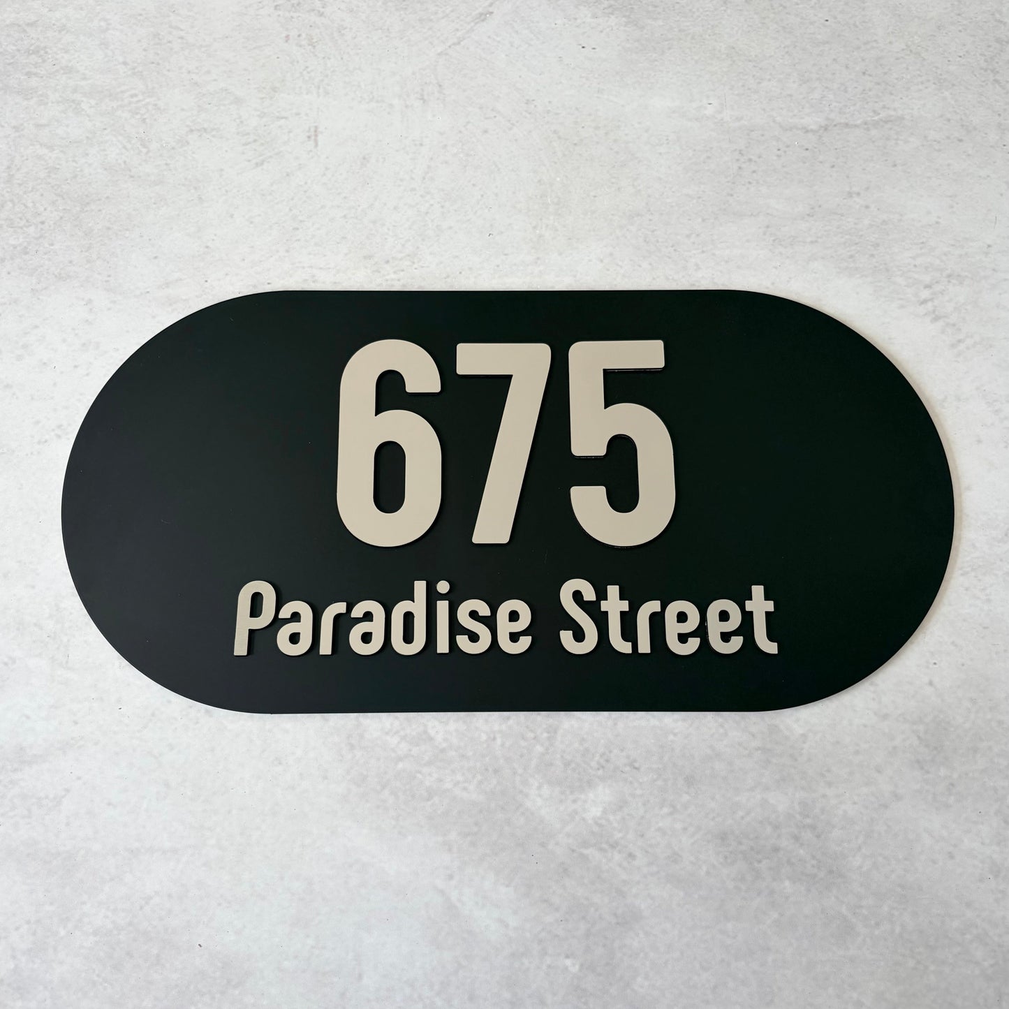 House Number with Street - Brushed Metallic - Oval