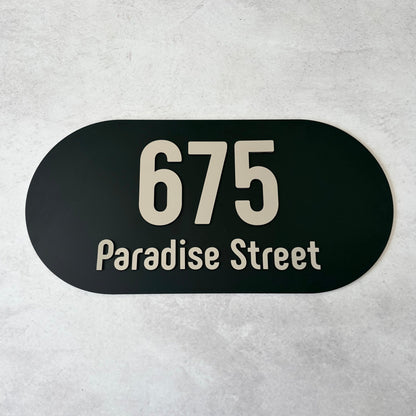 House Number with Street - Brushed Metallic - Oval