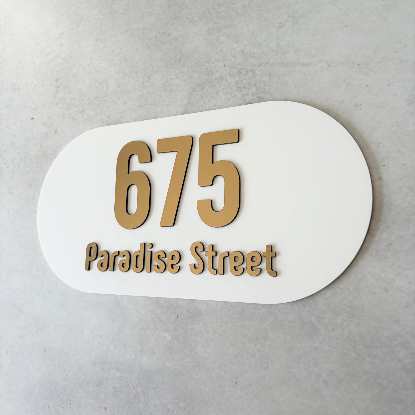 House Number with Street - Brushed Metallic - Oval