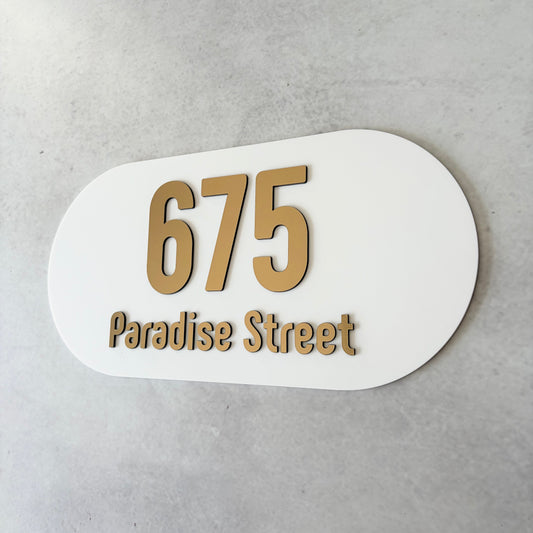 House Number with Street - Brushed Metallic - Oval