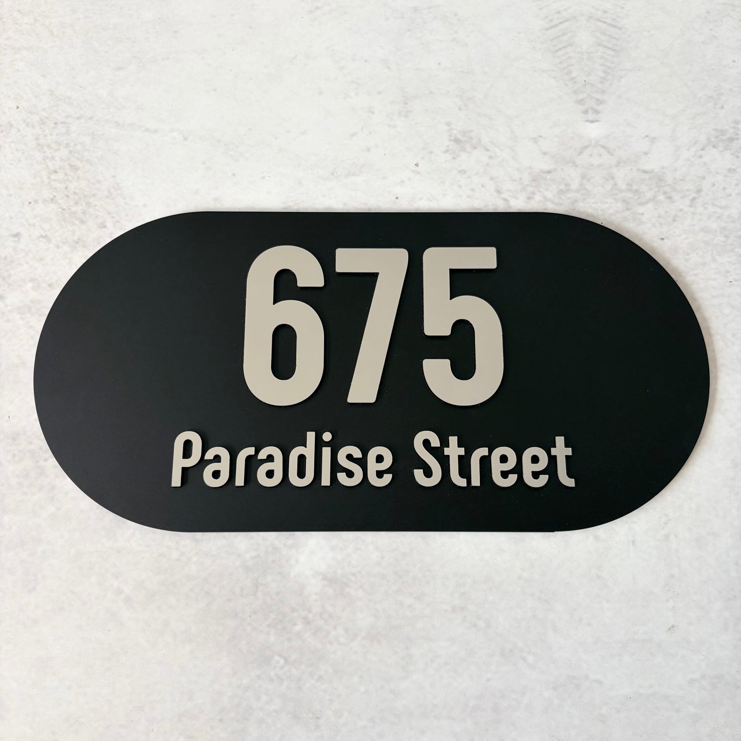 House Number with Street - Brushed Metallic - Oval