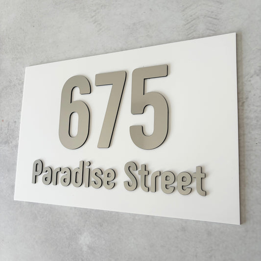 House Number with Street - Brushed Metallic - Rectangle