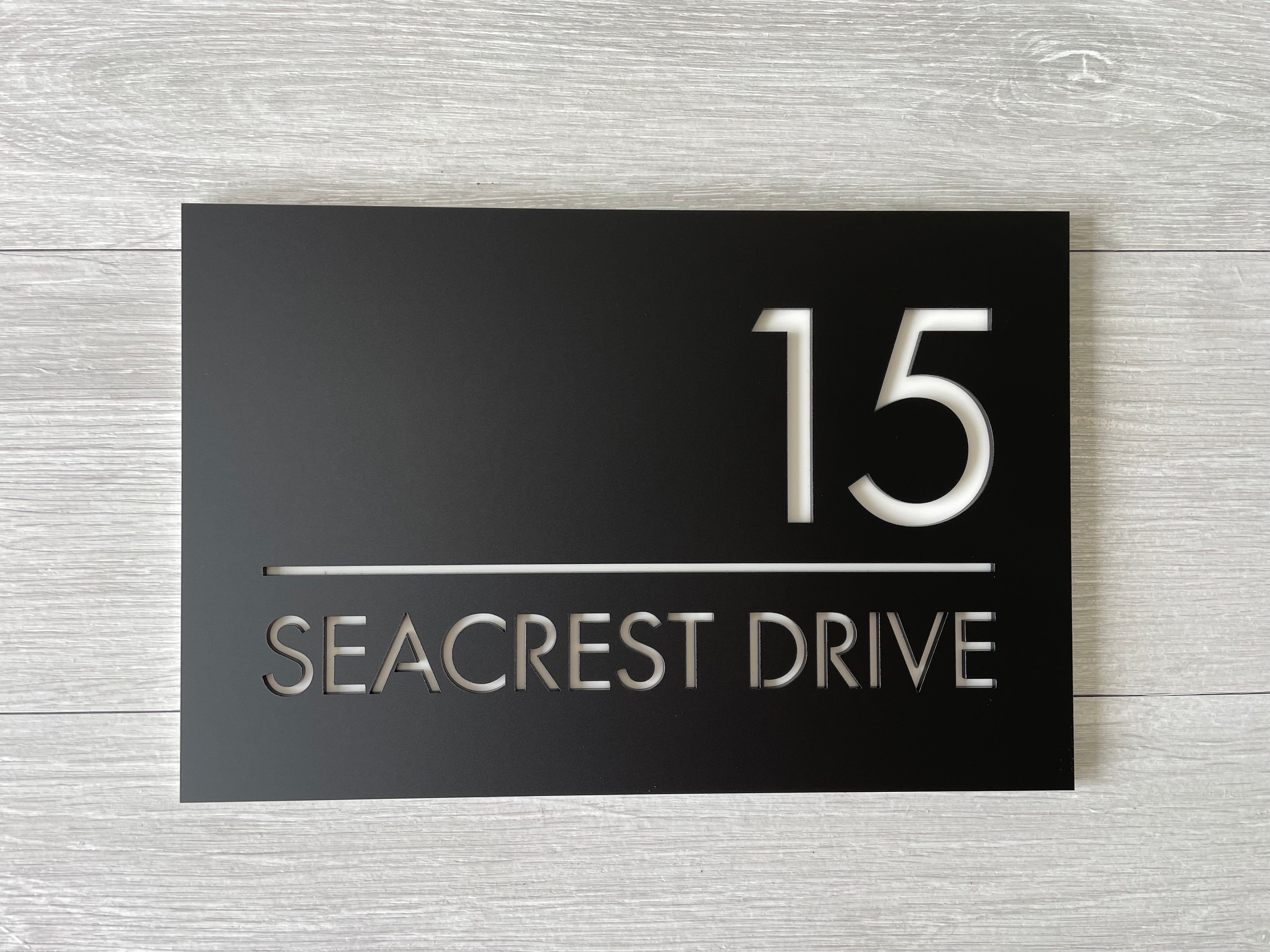 Personalised House Number - Horizontal Line with Backing Plate 30x20cm