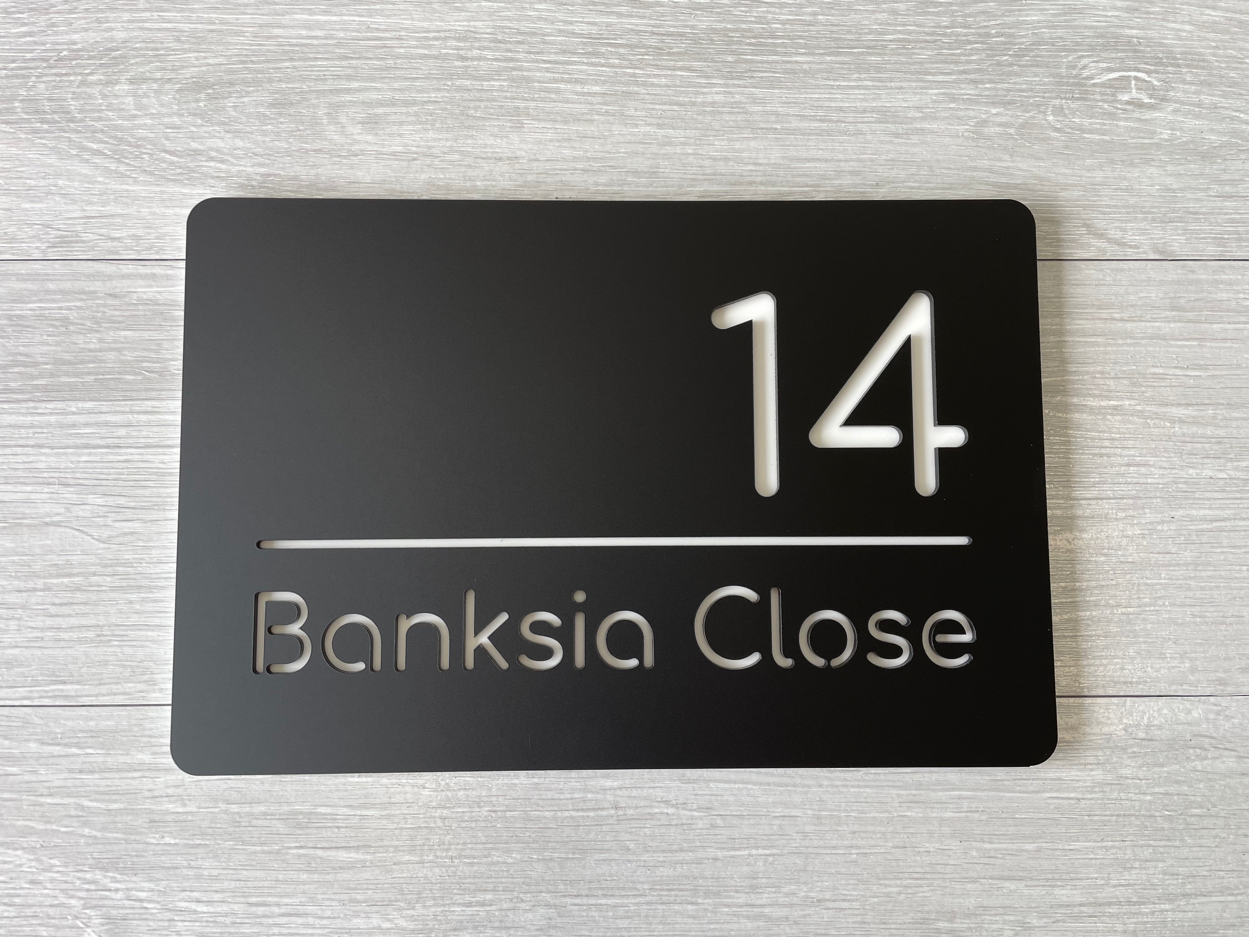 Personalised House Number - Horizontal Line with Backing Plate 30x20cm