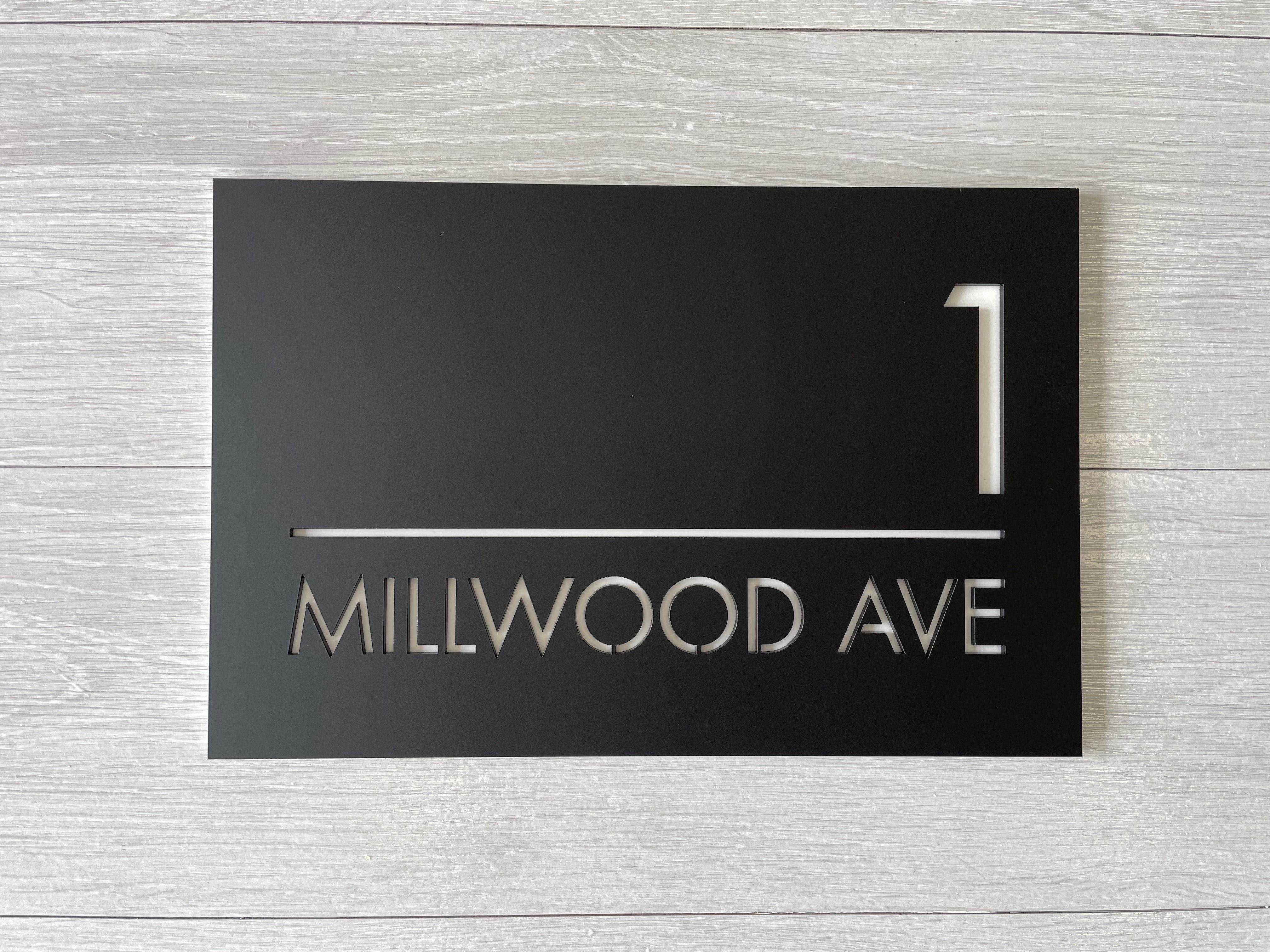 Personalised House Number - Horizontal Line with Backing Plate 30x20cm