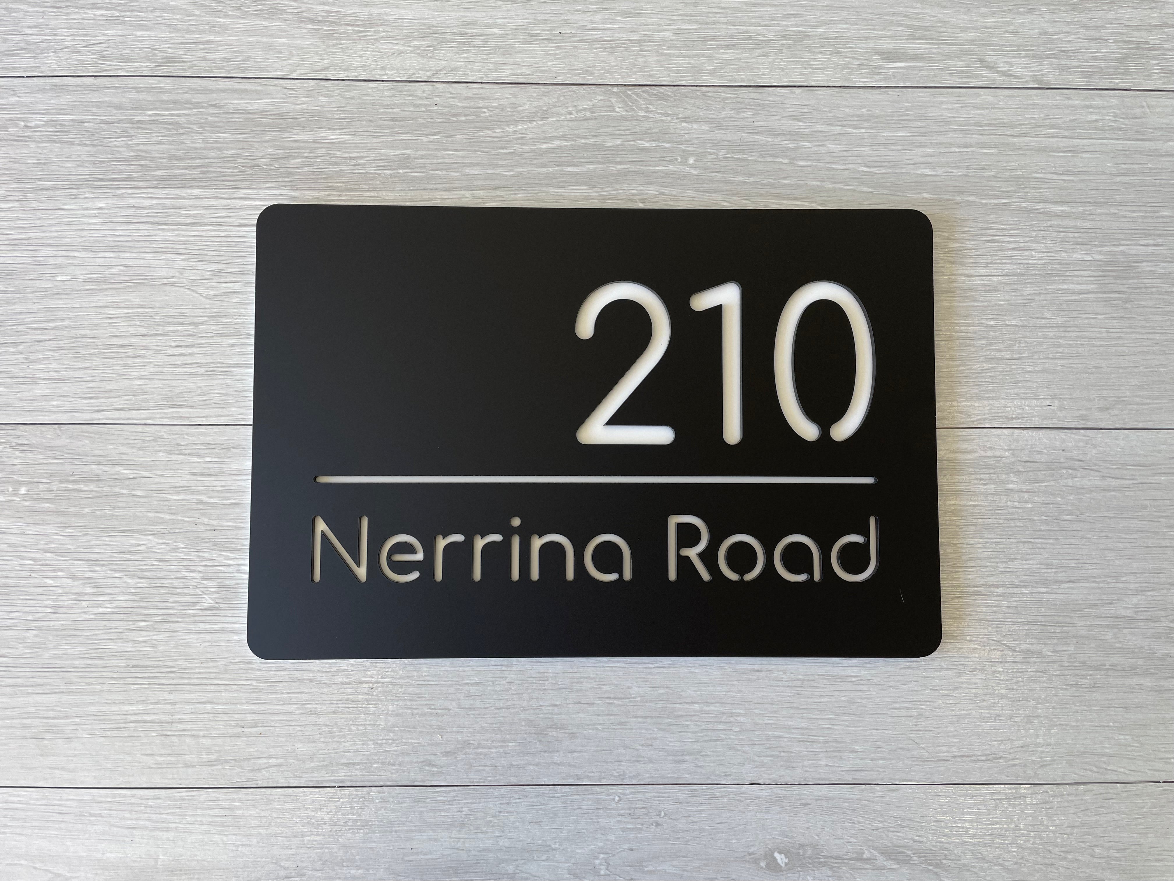 Personalised House Number - Horizontal Line with Backing Plate 30x20cm