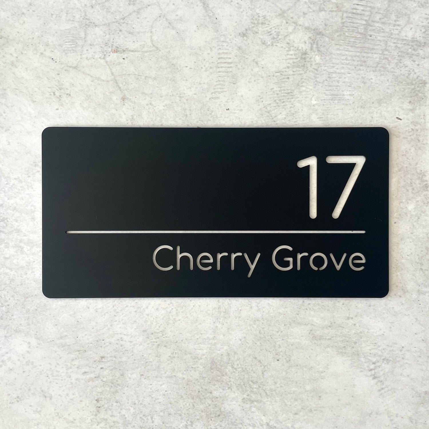 Minimalist black rectangle house number sign, weatherproof and easy to install