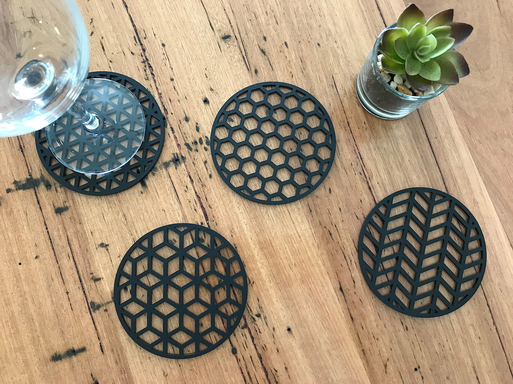 Geometric Coasters - Pack of 4 - Matte Black – Beam Studio
